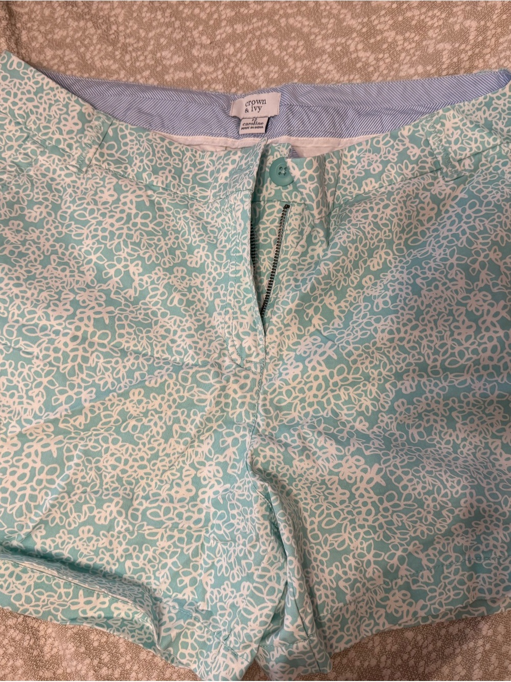 crown & ivy Light Mint High-Rise Shorts with Striped Waistband